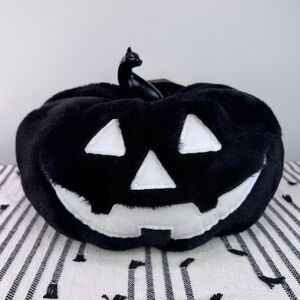 NEW Ghoulish Plush Pumpkin Pillow with Black Cat Stem